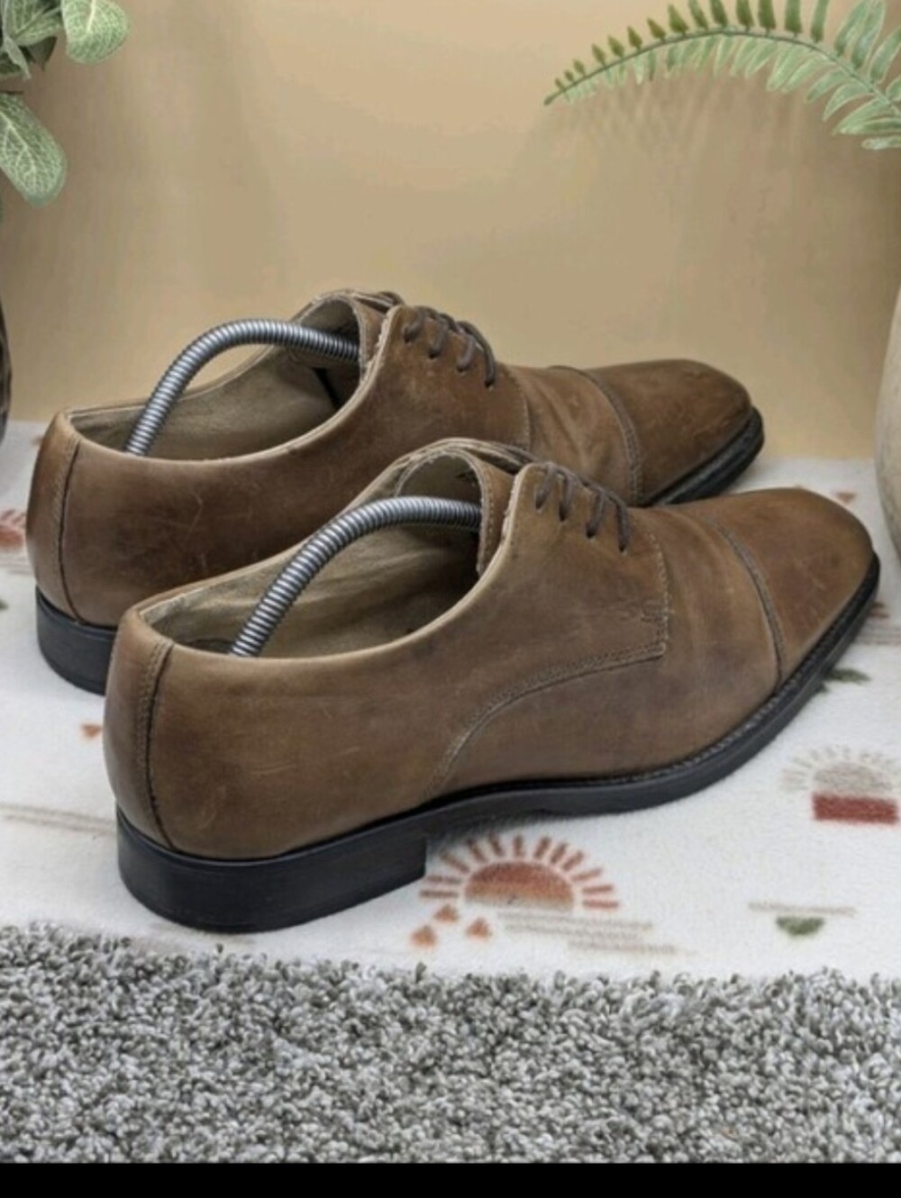 Vero Cuoio Mens Size 10M Italian Leather Oxford Lace Up Cap Toe Shoes